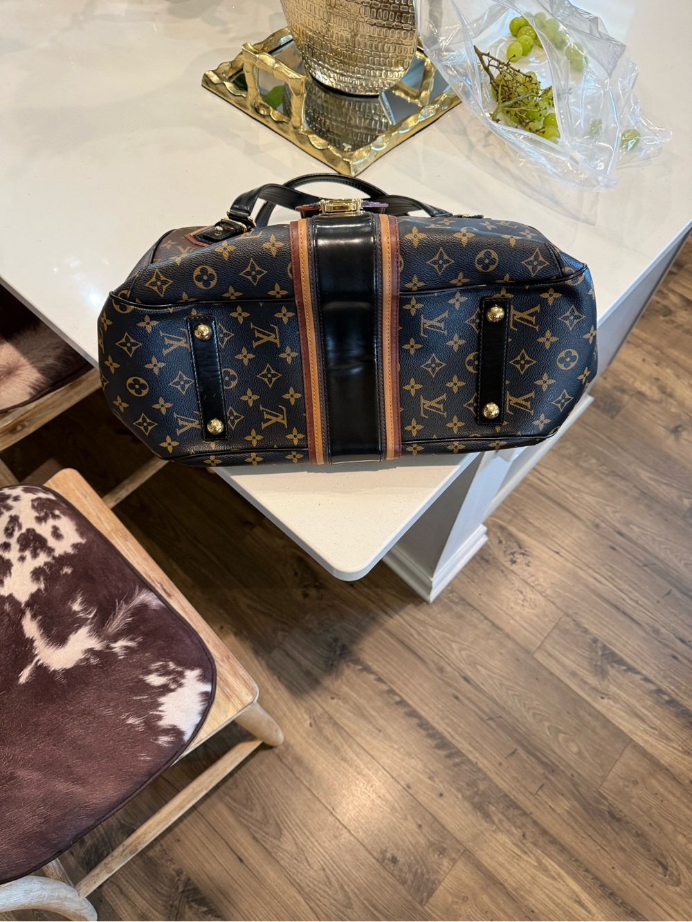 Louis Vuitton Monogram Canvas Duffel with Black Center Strap & Tan Trim - Picture 10 of 11